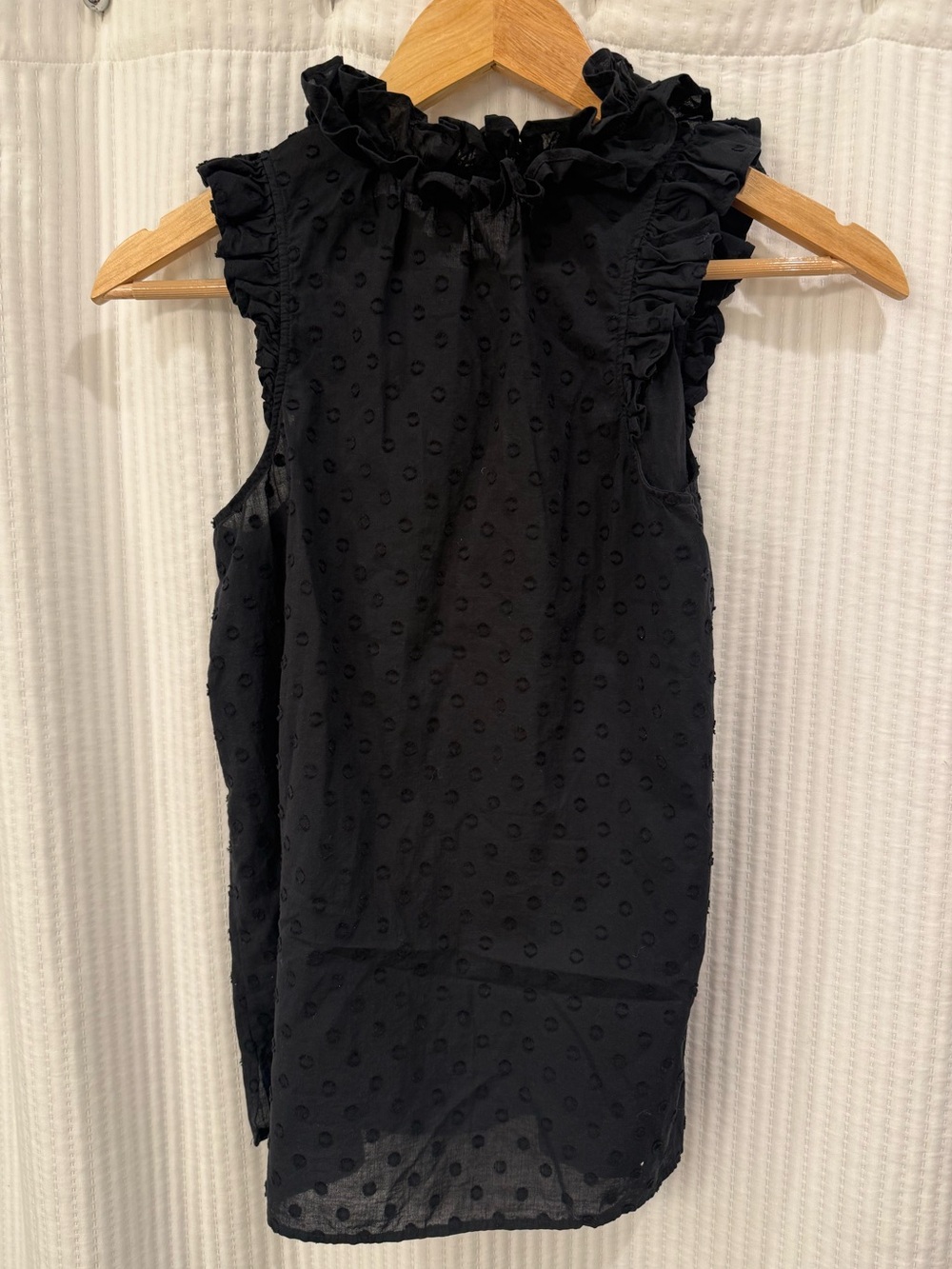 J. Crew Black Ruffle Swiss Dot Sleeveless Top - Picture 2 of 5